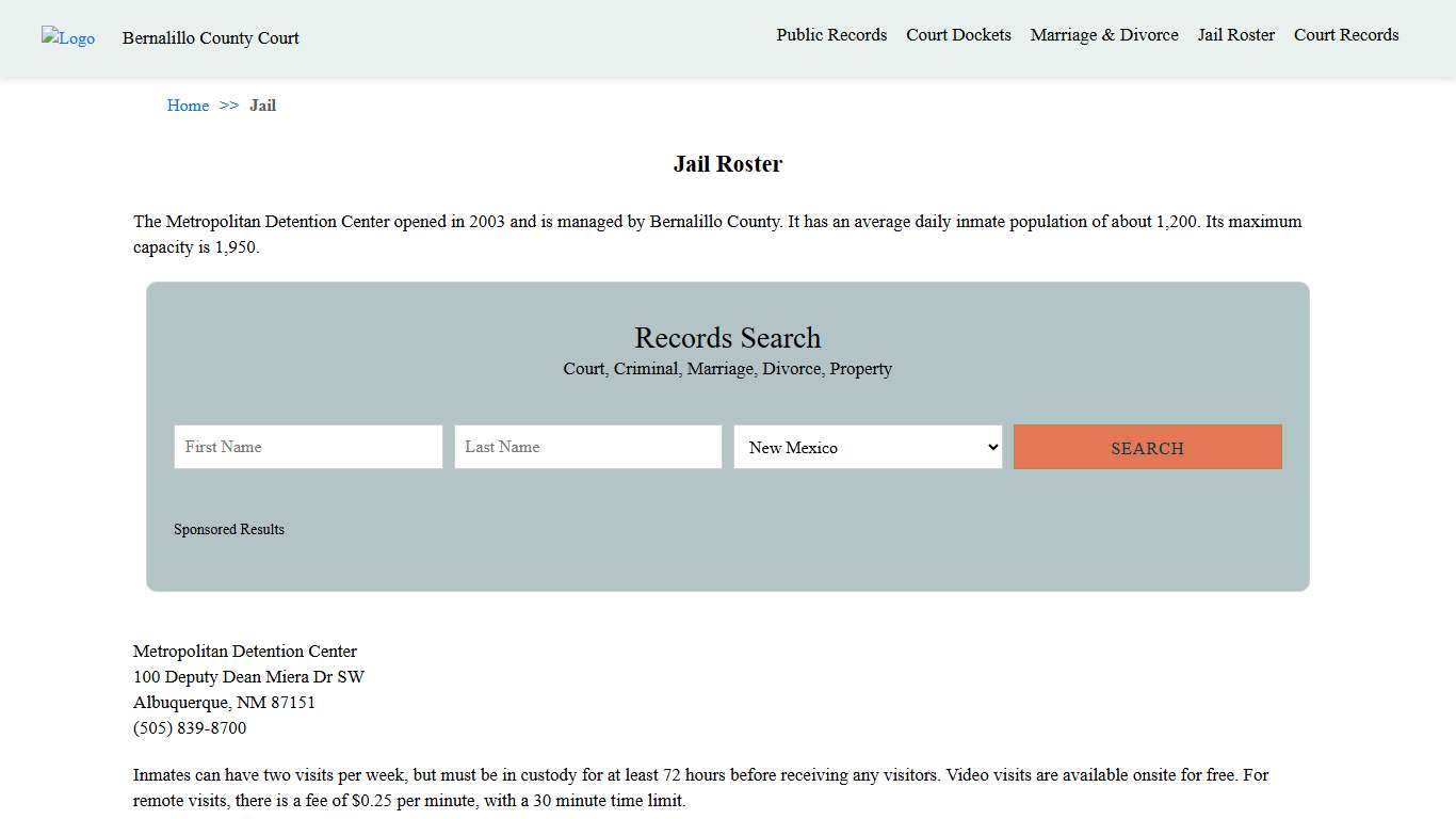 Jail Roster Bernalillo County Court NM