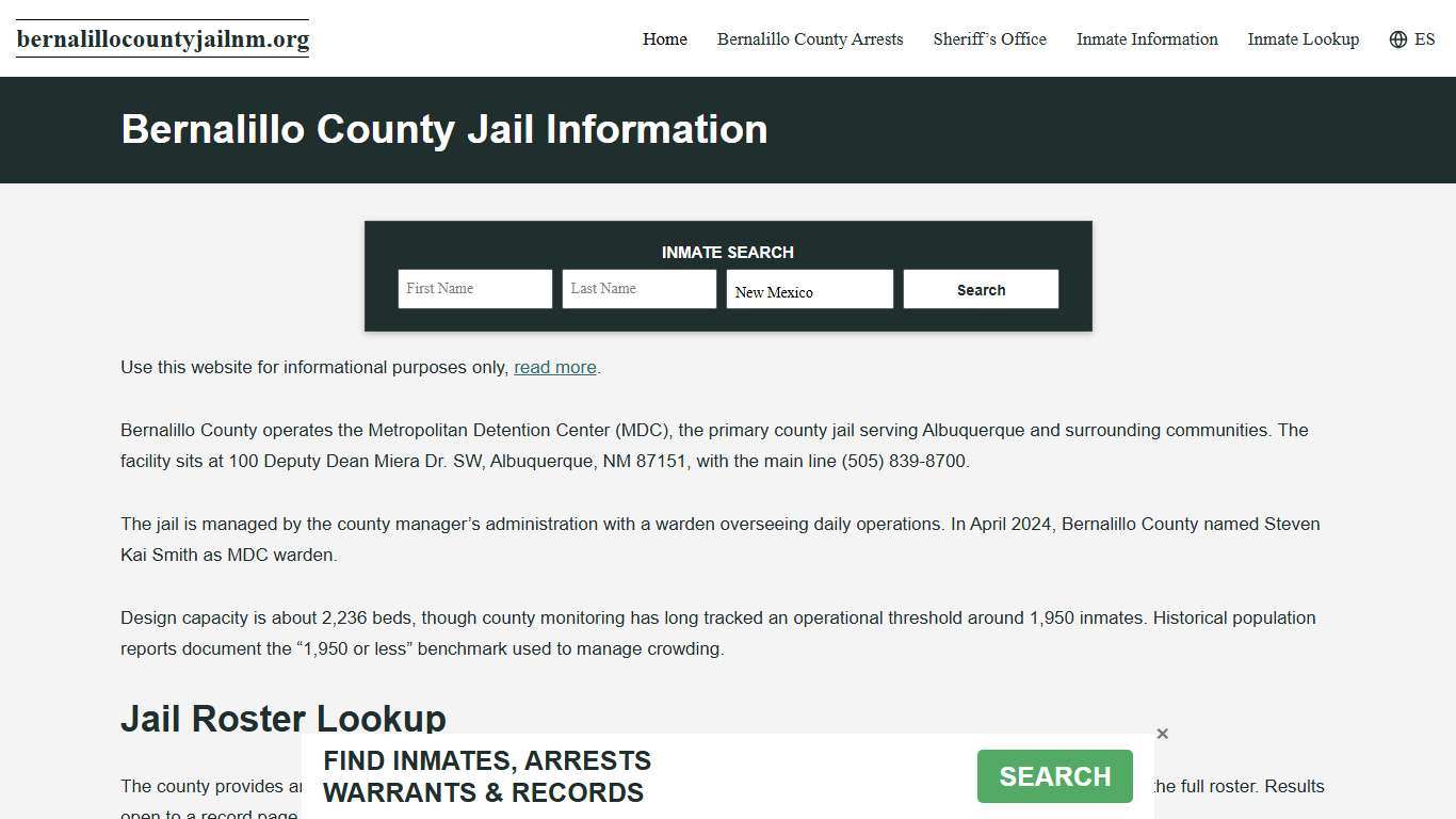 Bernalillo County, NM Jail Roster, Inmate Info